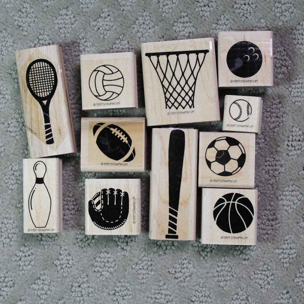 Lot of 11 Stampin' Up 1997 Sports Themed Good Preowned Wood Mounted Stamps